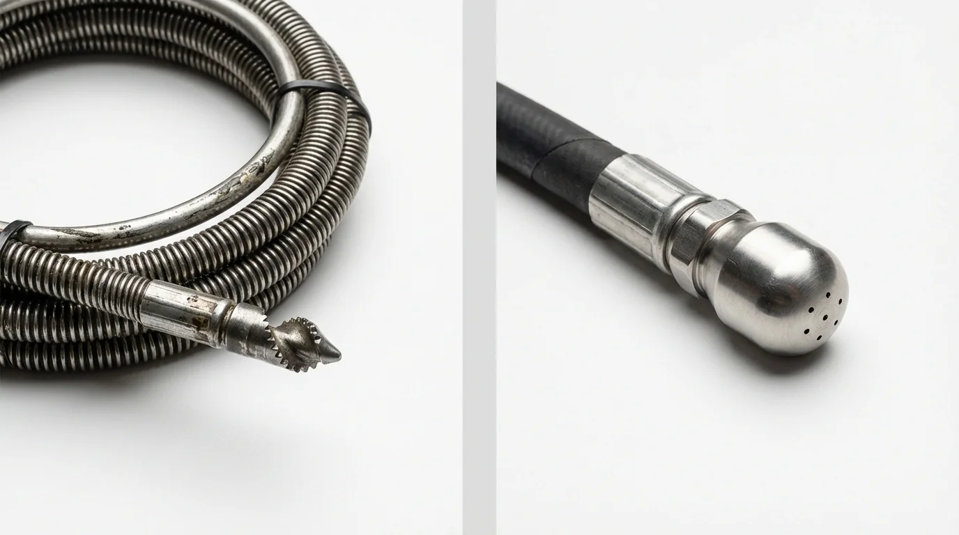 Drain snake cable and hydro jetting nozzle used for drain cleaning in Astoria, OR